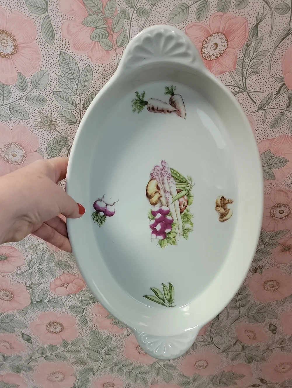 Vintage Porcelain A Feu France Casserole Bakeware Vegetable Pattern